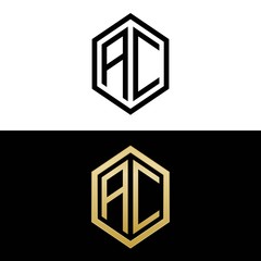 initial letters logo ac black and gold monogram hexagon shape vector