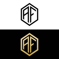 initial letters logo af black and gold monogram hexagon shape vector