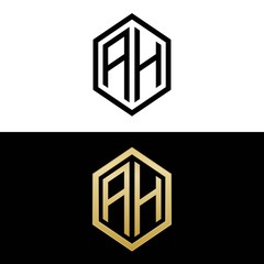 initial letters logo ah black and gold monogram hexagon shape vector