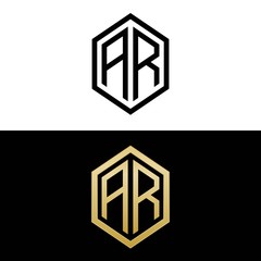 initial letters logo ar black and gold monogram hexagon shape vector