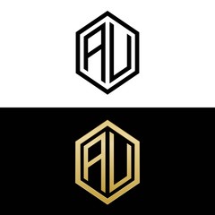 initial letters logo au black and gold monogram hexagon shape vector © triwaw