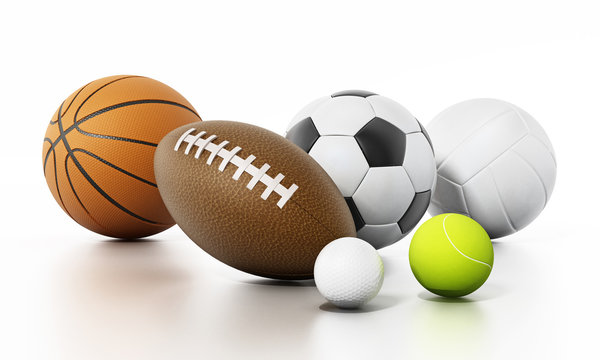 Sports balls isolated on white background. 3D illustration