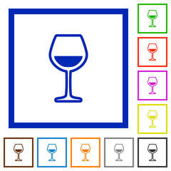 Glass of wine flat framed icons