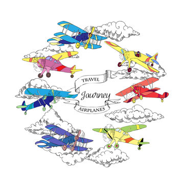 Background with Colored Airplanes