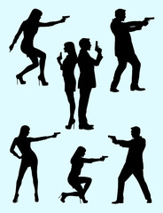 Detective, police, security, secret agent  gesture silhouette 01. Good use for symbol, logo, web icon, mascot, sign, or any design you want.