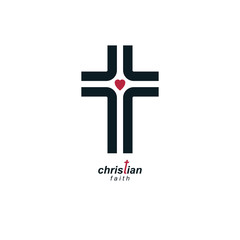 Christian Cross true belief in God vector symbol, Christianity religion icon.