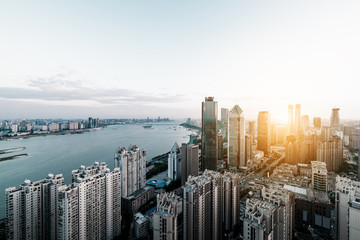 a bird's eye view of shanghai at dusk