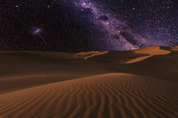 Washable wall murals Drought Amazing views of the Sahara desert under the night starry sky.