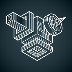 Engineering abstract shape, 3d vector polygonal figure.