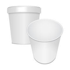 Set Of Blank Food Cup Container For Fast Food, Dessert, Ice Cream, Yogurt Or Snack. Vector Illustration, Mock Up Template