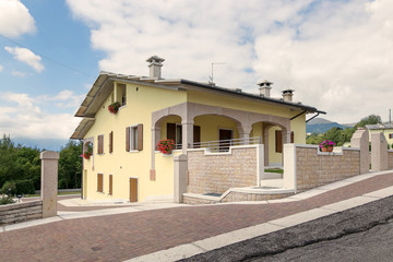 Cescatto, Italy - August 22, 2017: House with patio from the mountain village of Italy.