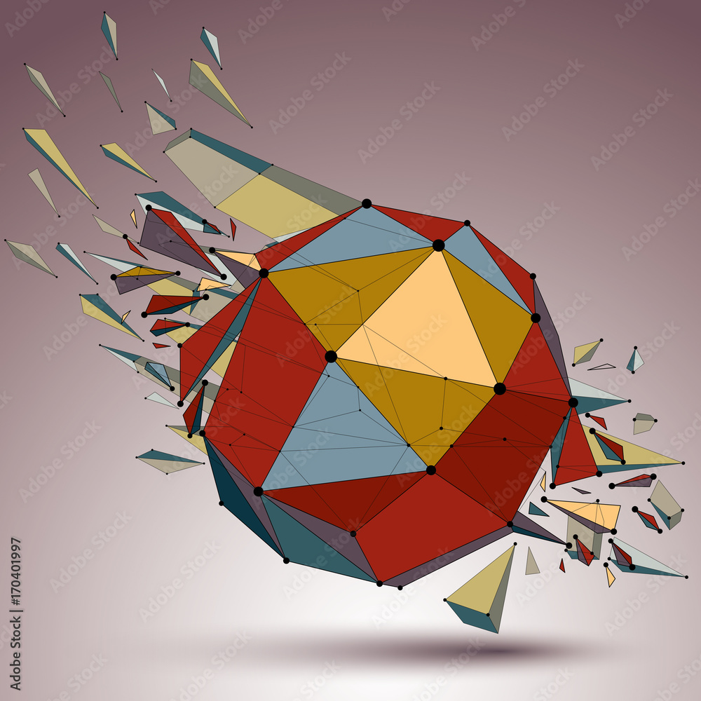 Poster abstract colorful 3d faceted figure with connected lines and dots. vector low poly shattered design 
