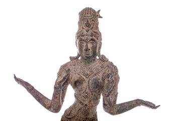 Lakshmi hindu goddess of wealth fortune and prosperity. Antique bronze statue of traditional figure.