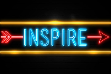 Inspire  - fluorescent Neon Sign on brickwall Front view