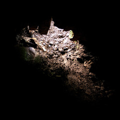 Exit from the earthen cave isolated on a black background