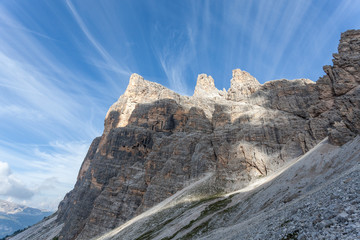 Cirrus in a blue sky over Tofana di Rozes top , Cortina d'Ampezzo, Italy
