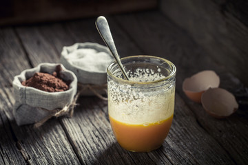 Sweet dessert made of sugar, yolk and cocoa