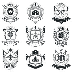 Obraz premium Heraldic Coat of Arms, vintage vector emblems. Classy high quality symbolic illustrations collection, vector set.