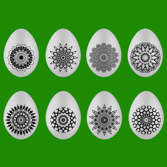 Set of Easter Eggs with Different Ornaments