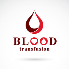 Vector illustration of heart shape. Blood transfusion concept, charity and volunteer conceptual logo for use in medical care advertisement.