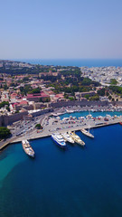 Obraz premium August 2017: Aerial drone photo of iconic medieval fortified old town of Rodos island, Aegean, Dodecanese, Greece