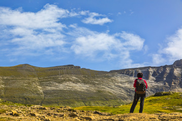 Hiker in the Circus of Troumouse - Pyrenees Mountains