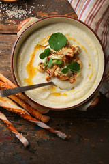 Vegetables cream soup in bowl