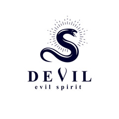 Vector poisonous snake, evil spirit black graphic vector emblem.