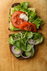 Two toasts with vegetables