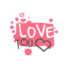 Love you logo template, colorful hand drawn vector Illustration in pink colors