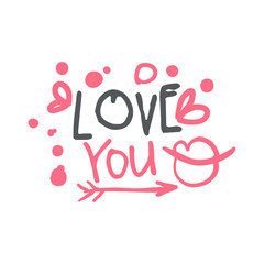 Fototapeta premium Love you logo template, colorful hand drawn vector Illustration