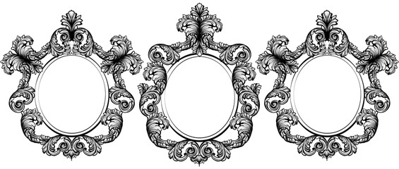 Vintage baroque frame decor set collection. Detailed ornament vector illustration - obrazy, fototapety, plakaty