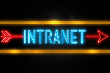 Intranet  - fluorescent Neon Sign on brickwall Front view