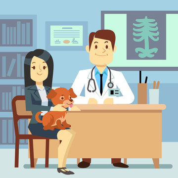 Veterinary office - woman with dog and veterinarian