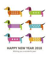 Fototapeta premium New Years Card Of Colorful Dogs Vertical