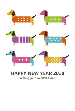 New Years Card Of Colorful Dogs Vertical