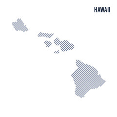 Vector abstract hatched map of State of Hawaii with oblique lines isolated on a white background.