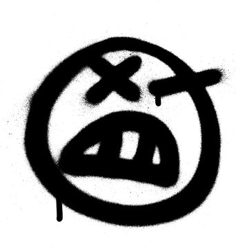 Fototapeta Graffiti angry emoji sprayed in black on white