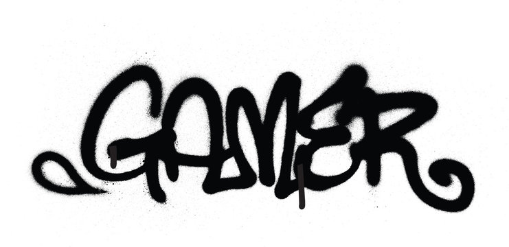 graffiti tag gamer sprayed with leak in black on white