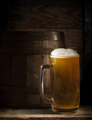 background of barrel and worn old table of wood