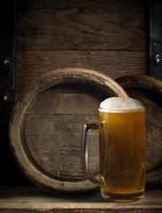 background of barrel and worn old table of wood