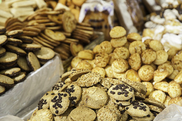 Craft chocolate cookies in a traditional market