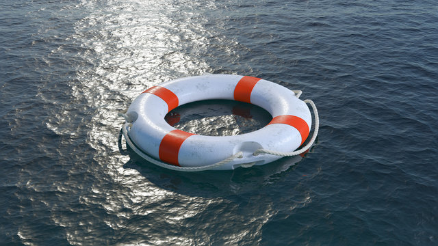 Lifebuoy in sea. 3d render