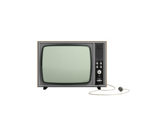 Creative abstract communication media and television business concept old retro color wooden home TV receiver set 3d render on white background no shadow