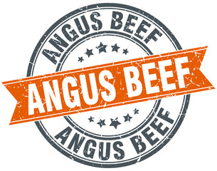 angus beef round grunge ribbon stamp