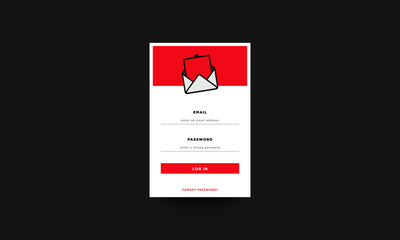 Yellow and Red Member Login Box In Flat Design With Envelope