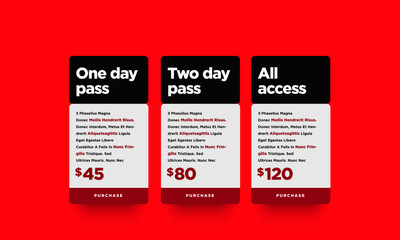 One Two and All Access Pass Cards UI Design