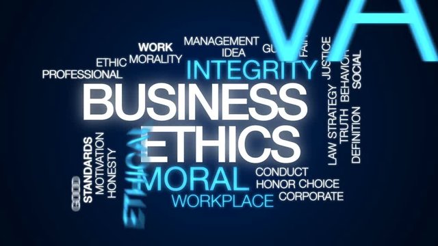 Business ethics animated word cloud, text design animation.