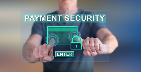 Obraz premium Man touching a payment security concept on a touch screen
