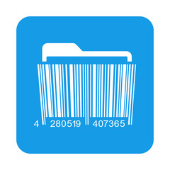 Icono plano codigo de barras expediente en cuadrado azul